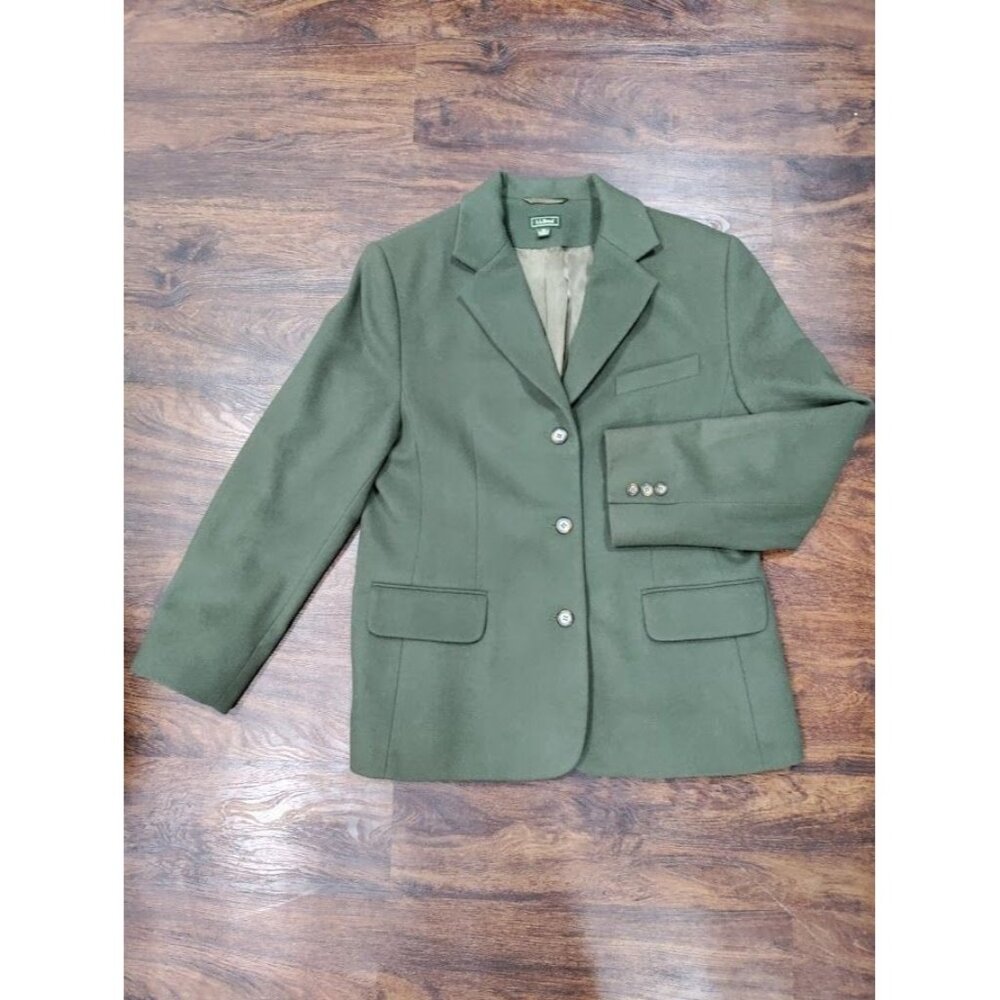 VINTAGE 90's L.L. Bean Cashmere Wool Blazer Jacket Forest Green Size 12P - Picture 11 of 16